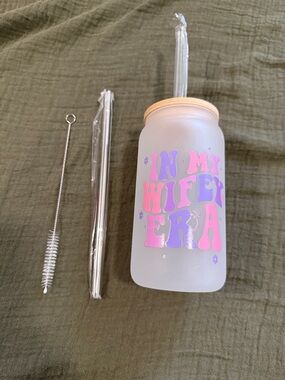 Frosted Pink & Purple "In My Wifey Era" Mason Tumbler with Straw